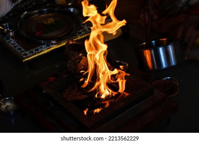 A Closeup Of Sacred Fire For Puja - Indian Tradition