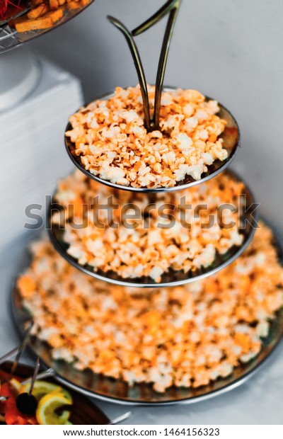 Closeup Salty Popcorn On Metal Multilevel Stock Photo Edit Now