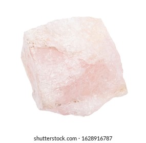 closeup of sample of natural mineral from geological collection - raw Morganite (Vorobyevite, pink Beryl) stone isolated on white background - Shutterstock ID 1628916787