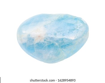 closeup of sample of natural mineral from geological collection - polished Aquamarine (blue Beryl) gem stone isolated on white background - Shutterstock ID 1628954893