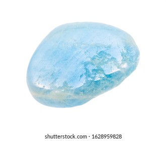 closeup of sample of natural mineral from geological collection - polished Aquamarine (blue Beryl) gemstone isolated on white background - Shutterstock ID 1628959828