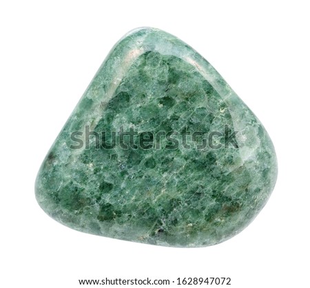 closeup of sample of natural mineral from geological collection - polished Jadeite (green jade) gem stone isolated on white background