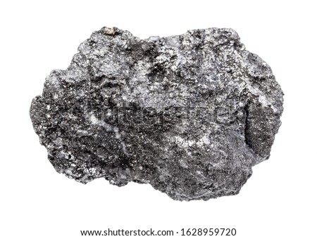 closeup of sample of natural mineral from geological collection - rough Graphite rock isolated on white background