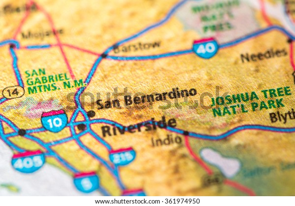 Closeup San Bernardino On Geographical Map Stock Photo (Edit Now) 361974950