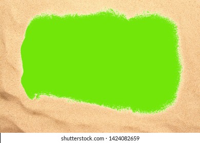 Closeup Of Sand Of A Beach Or A Desert On White. Summer Over Green Chroma Key Screen Background With Copy Space And Frame For Text