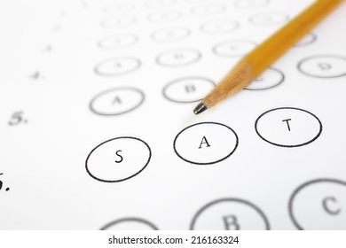 Closeup Of A SAT Test Answer Sheet And Pencil                               