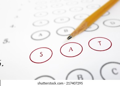 Closeup Of A SAT Test Answer Sheet And Pencil                               