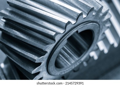 Close-up scene of transmission  gear parts . The abstract scene of gear part of automotive transmission system. industrial concept background