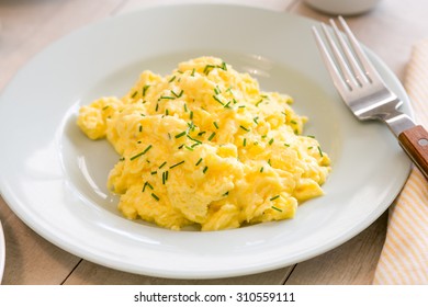 Closeup Of Scrambled Eggs On A Plate