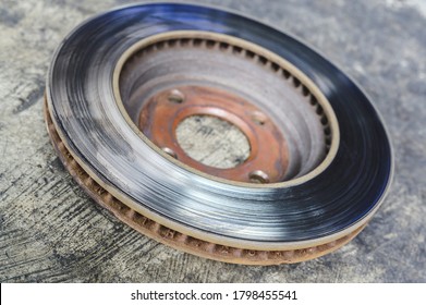 Close-up Of Scratches On The Brake Disc Rotor Surface ,worn Brake Disc Need To Be Replaced.