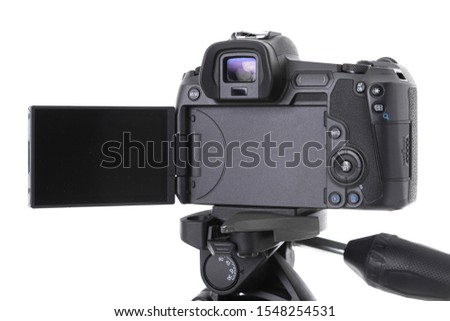 Closeup of screen of modern black camera device isolated