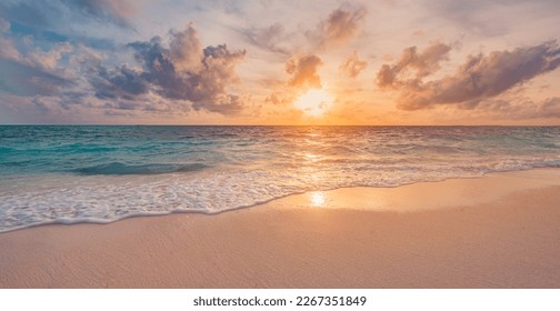 Closeup sea sand beach. Beautiful beach landscape. Inspire tropical beach seascape horizon. Dreamy sunset sky calm tranquil relax sunrise summer mood. Positive energy meditation summer tropical island - Powered by Shutterstock