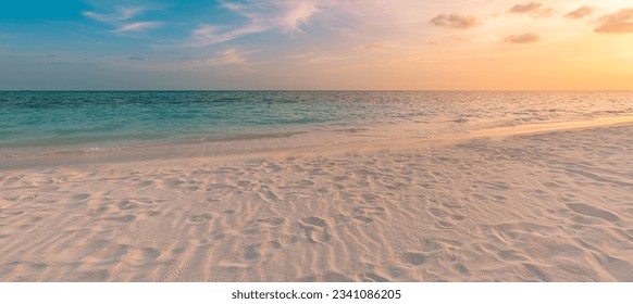 Closeup sea sand beach. Beautiful beach landscape. Inspire tropical seascape coast horizon. Mediterranean sunset sky calm tranquil relax summer mood. Positive energy meditation panoramic island view - Powered by Shutterstock