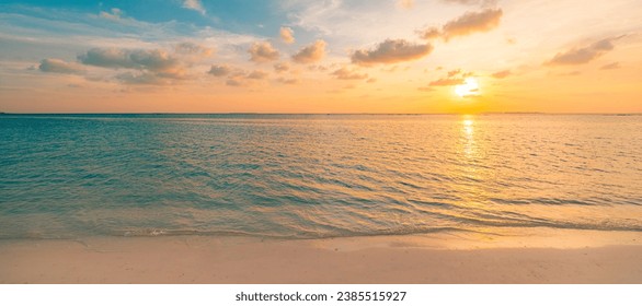 Closeup sea sand beach. Beautiful panoramic landscape. Inspire tropical seascape horizon. Peace sunset sky calm tranquil relax panorama summer mood. Positive energy, meditation summer tropical island - Powered by Shutterstock