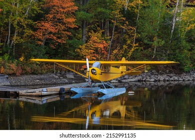 A closeup of a seaplane in Moosehead Lake, Greenville, Maine 