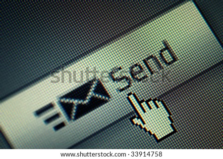 Close-up of a send button and na hand mouse cursor