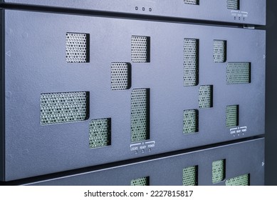 close-up of server rack - hardware in internet data center room