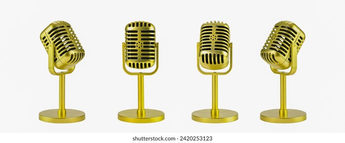 Closeup set of vintage retro style microphone golden color isolated clipping path on white background. - Powered by Shutterstock