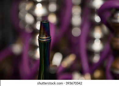 Close-up Of Several Hookahs Lined Up In A Cafe Bar