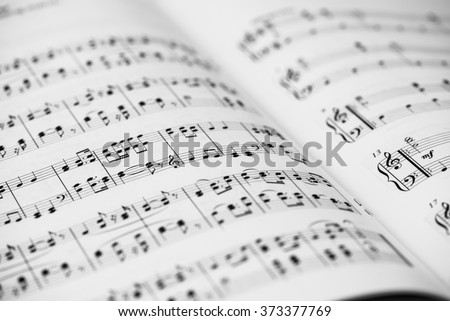 Closeup of Sheet Music. Musical Notes with Selective Focus.