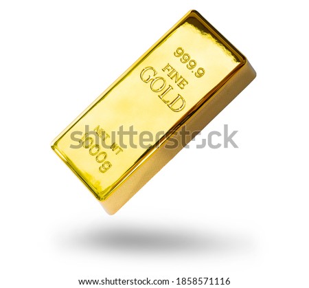 Closeup shiny a gold bullion bar 1 kg on white background 
