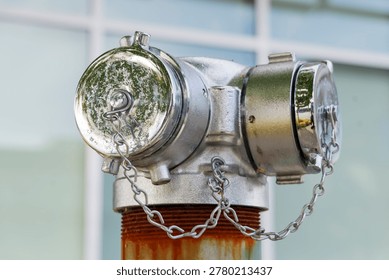 Close-up of a shiny silver fire hydrant detail