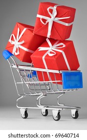 Closeup Of A Shopping Cart With Gifts