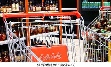 Close-up Of A Shopping Trolley In A Liquor Shop