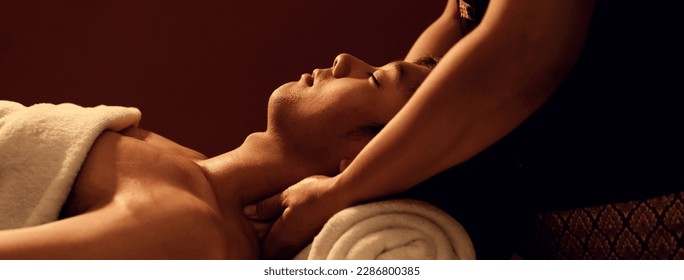 Closeup short, Aromatherapy massage, Relaxation Asian man customer get service aromatherapy massage neck and shoulder with masseuse in spa salon. - Powered by Shutterstock