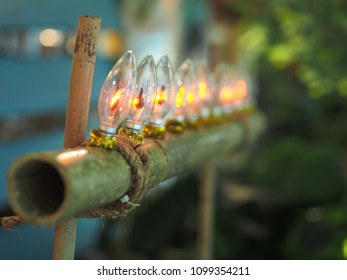 Closeup Shot Bamboo Tea Light In Malaysia Kampung House During Hari Raya