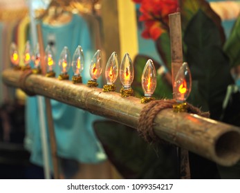 Closeup Shot Bamboo Tea Light In Malaysia Kampung House During Hari Raya