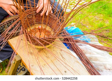 Closeup Shot Of A Basket Weaver At Work