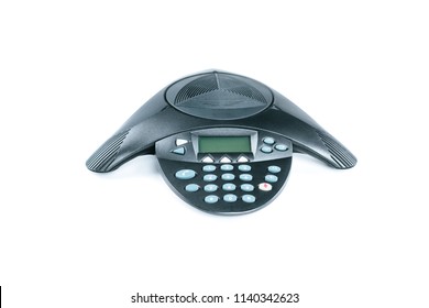 Close-up Shot Of Black Speakerphone Isolated On White