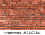 Close-up shot of a brick wall with dark mortar. The bricks have a reddish-brown color with imperfections.