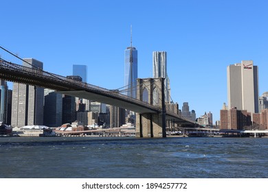 A Closeup Shot Of A Bridge Over The River In New York City, The USA