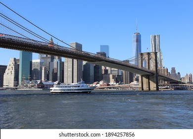 A Closeup Shot Of A Bridge Over The River In New York City, The USA