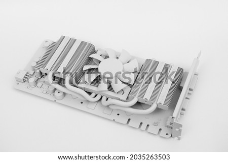 Closeup shot of computer graphic videocard over gray background