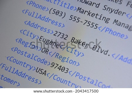 close-up shot of the computer screen with xml code
