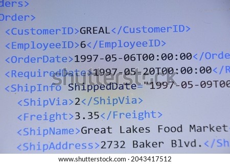 close-up shot of the computer screen with xml code