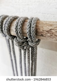 A Closeup Shot Of Crochet Grey Cotton Yarn Wall Hanging In The Making Process