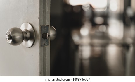 Close-up Shot Of A Dirty Doorknob. The Doorknob Is Being Found That Caused The COVID-19 Infection.