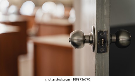 Close-up Shot Of A Dirty Doorknob. The Doorknob Is Being Found That Caused The COVID-19 Infection.