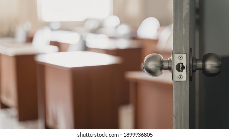 Close-up Shot Of A Dirty Doorknob. The Doorknob Is Being Found That Caused The COVID-19 Infection.