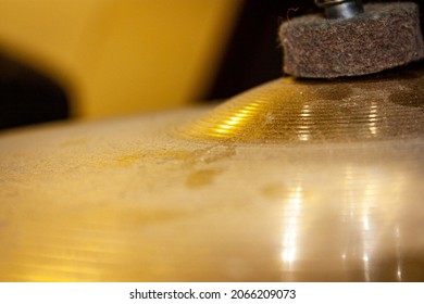 Close-Up Shot Of A Dusty Crash Cymbal.