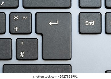 Close-up shot of an Enter key on a modern computer keyboard, completing an action, sending a chat message, applying for a job, confirmation, completion and accepting input simple abstract concept
