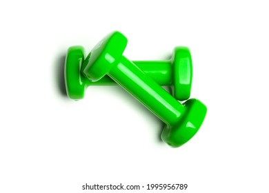 A Closeup Shot Of Green Dumbells Isoalted On A White Backgound