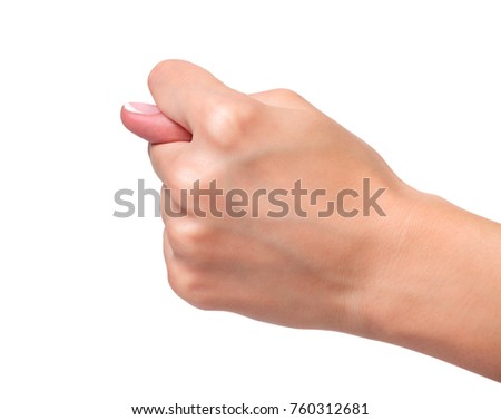 Closeup shot of hand gesture, isolated on white background