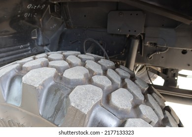 Close-up Shot Of Large Tires Of A Truck Undercarriage