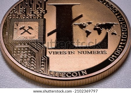 A closeup shot of a Lite coin physical coin  Digital money concept