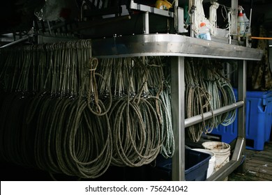 Close-up Shot Of Long Line Gear On A Commercial Fishing Boat, Seward, Alaska, USA.